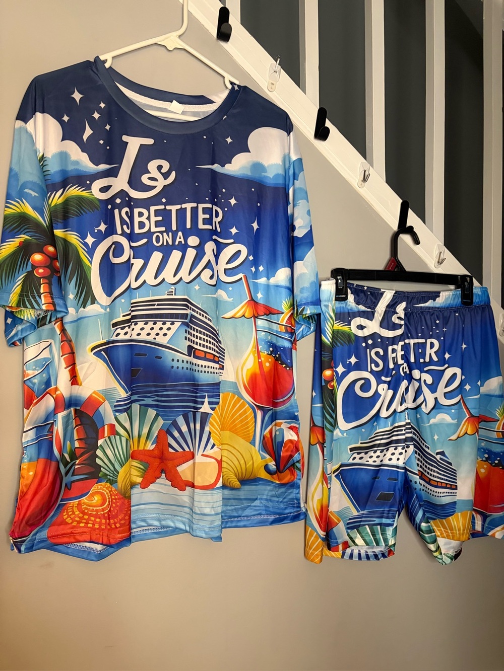 0208: Blue 'Life Is Better on a Cruise' Short Sleeve Tee with matching shorts